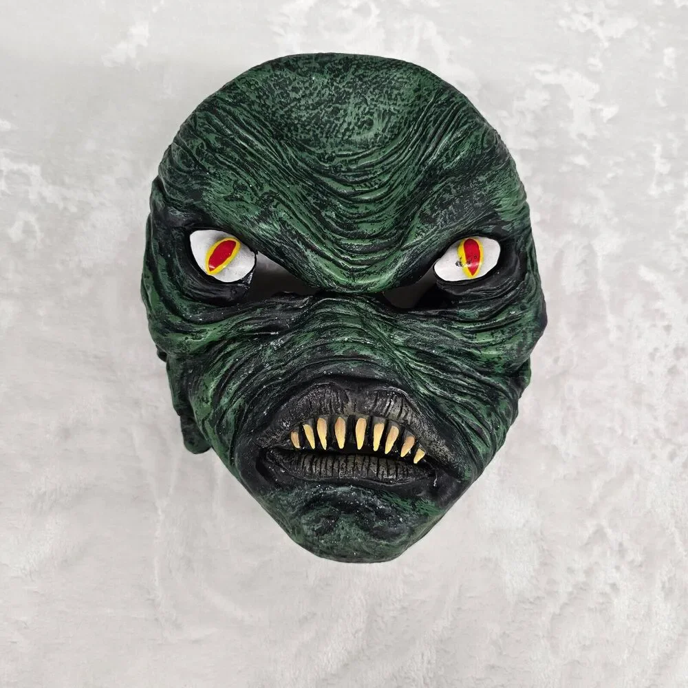 Swamp Monster Halloween Mask Green Sharp Teeth Rubber OS
